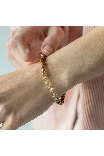 Perlavita Spiritual Detox - Bracelet for Energetic Purification and Renewal (Tiger Eye, Citrine, Yellow Hematite) 6mm