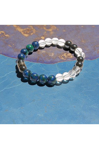 Perlavita Azurite, Hematite & Clear Quartz & Hematite Evil Eye Bracelet – Depth, Balance & Purity in One