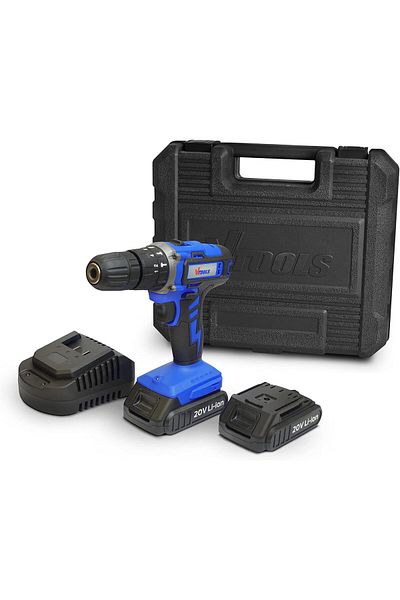 VTOOLS مثقاب صدمات لاسلكي 20 فولت مع بطاريتين وشاحن واحد، سرعتان متغيرتان، ظرف بدون مفتاح 10 مم،