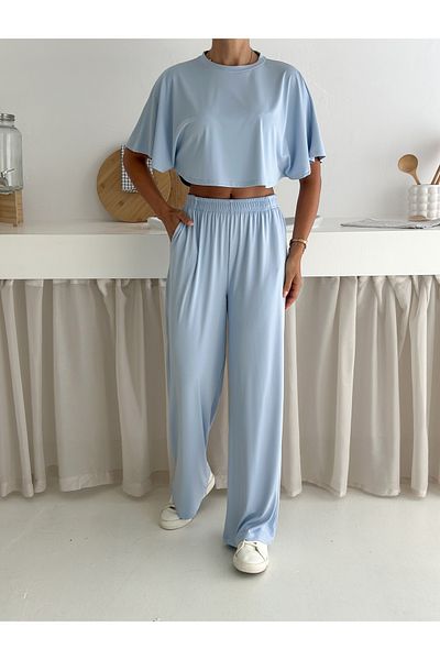 Zula Moda Γυναικείο σετ δύο τεμαχίων casual – Crop top και φαρδύ παντελόνι – καλοκαιρινό άνετο αθλητικό σετ
