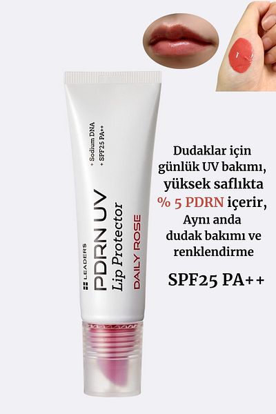 Leaders Uv Lip Protector, Moisturizing and Nourishing Lip Gloss Daily Rose with 5% Pdrn Spf25 Pa++ 10ml