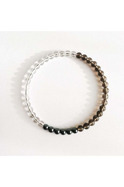 Perlavita Daily Negative Energy Protection Light Shield (6mm Crystal Quartz, Hematite, Smoky Quartz)