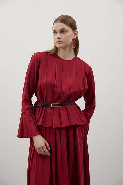 FUSHYA Pile Detailed Belted Linen Double Suit