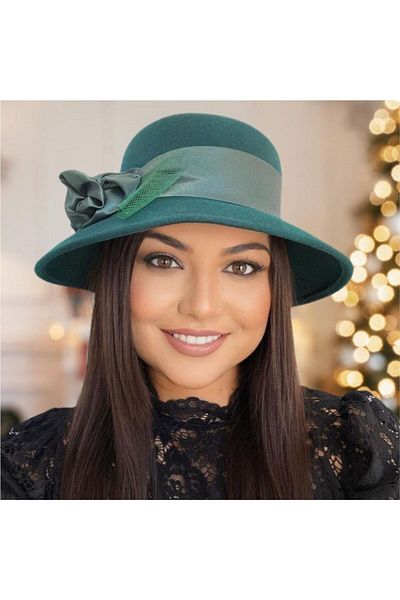 Confortino Luxury women's felt hat with Italian brim and luxurious satin decoration - ONE SIZE, ADJUSTABLE