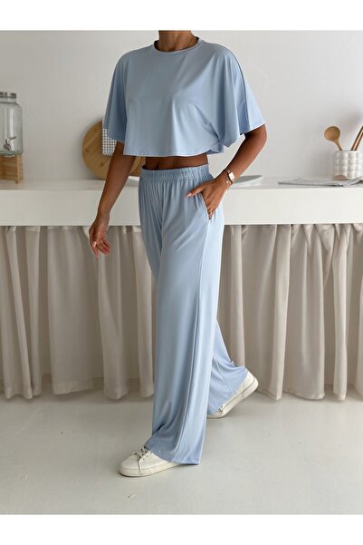 Zula Moda Kadın İki Parça Salaş Takım – Crop Üst ve Bol Paça Pantolon – Yazlık Rahat Spor Takım