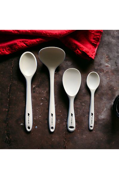 Multiamo Heat Resistant Silicone Colander Ladle Spatula Spoon Set (30-28-22-20 cm) 7 Pieces