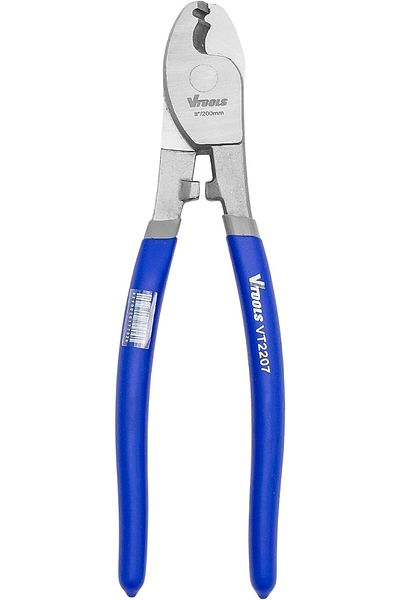 VTOOLS 8" Heavy Duty Cable Cutter, Carbon Steel, Dipped Handle for Aluminum, Copper, Blue, VT2207