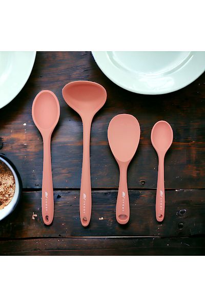 Multiamo Heat Resistant Silicone Colander Ladle Spatula Spoon Set (30-28-22-20 cm) 7 Pieces
