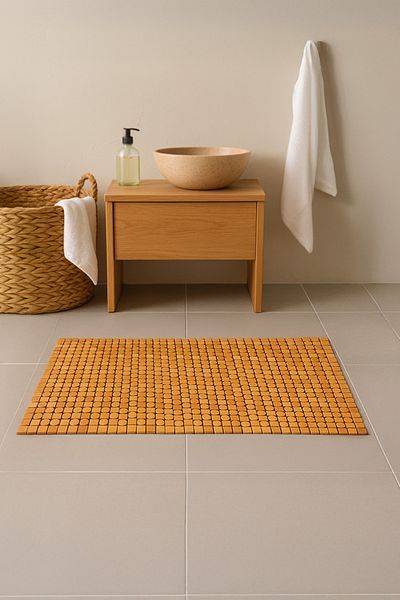 Kitchen Life Rosamaria Non-Slip Natural Bamboo Mat 80X49 cm – Water Resistant Massage Effect Mat Bamboo Mat