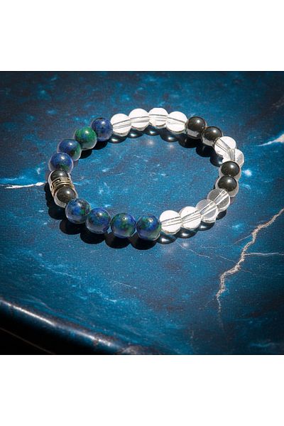 Perlavita Azurite, Hematite & Clear Quartz & Hematite Evil Eye Bracelet – Depth, Balance & Purity in One