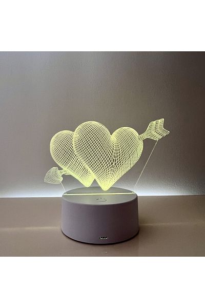 ILUMISHOP Lampa De Veghe 3D LED, Inimi, 7 Culori, Alimentare USB sau 3 baterii AA