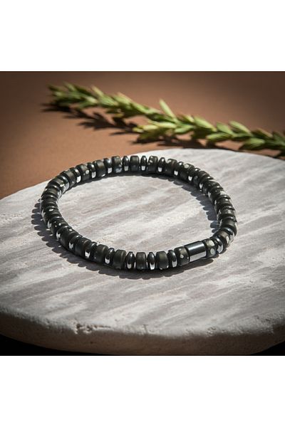 Perlavita Arinma Shield - Bracelet Against Negative Energy and Thoughts (Snowy Obsidian and Hematite