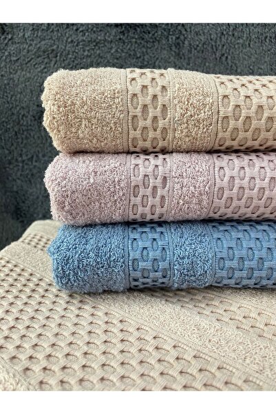 Bonny Home Waffle 3-Piece Hand and Face Towel Set – 50X90 cm 100% Cotton, Soft Textured, Knitted Pattern.