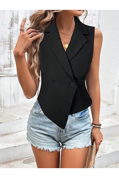 Modayakamoz New Season Women's Sleeveless Collar Side Button Atlas Vest