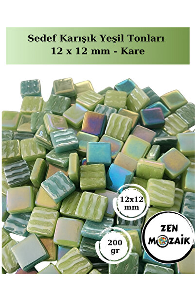 Zen Mozaik Sanatsal Mozaik Çalışmalarınız için 12x 12 mm Kare - Sedefli Cam Mozaik Taşı (200 gr)