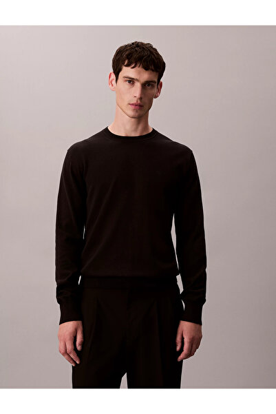 Calvin Klein Erkek Regular Fit Bisiklet Yaka Supima Pamuklu Triko Kazak - Siyah