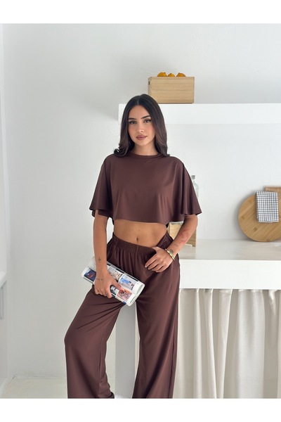 Zula Moda Γυναικείο σετ δύο τεμαχίων casual – Crop top και φαρδύ παντελόνι – καλοκαιρινό άνετο αθλητικό σετ