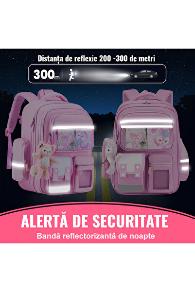 OricareFain Ghiozdan scoala, 42 x 30 x 20 cm, Rezistent la apa, Cu benzi reflectorizante