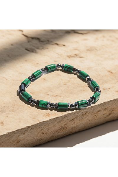 Perlavita Malachite Natural Stone and Hematite Bracelet