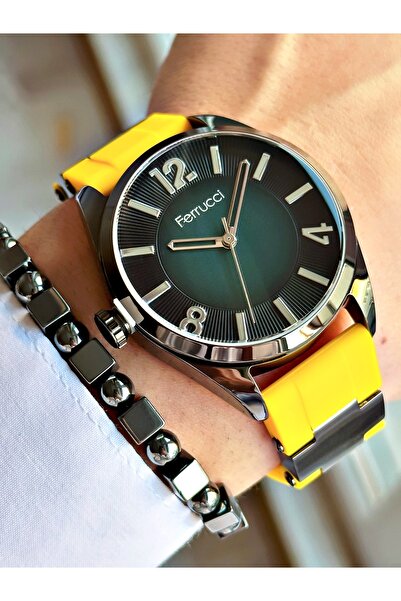 Ferrucci Yellow Silicone Men's Watch with Green Dial