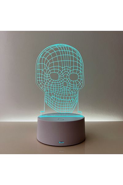 ILUMISHOP Lampa De Veghe 3D LED, Craniu, 7 Culori, Alimentare USB sau 3 baterii AA