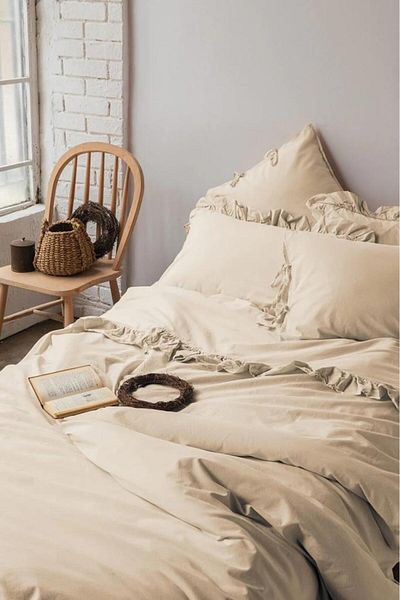 İssimo Home ΣΕΤ ΠΑΠΛΩΜΑΤΟΣ ΠΑΠΛΩΜΑΤΟΣ ΖΕΥΓΑΡΙΑΣ FRILL PEACH 100% ΒΑΜΒΑΚΙ