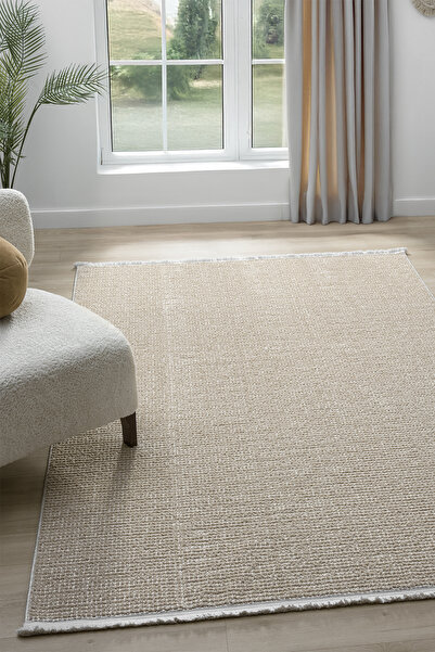 VİTALİHOME Moon Krem Vizon Halı Bukleli Yumuşak Dokulu İskandinav Dokuma Halı Salon Halısı 13817A