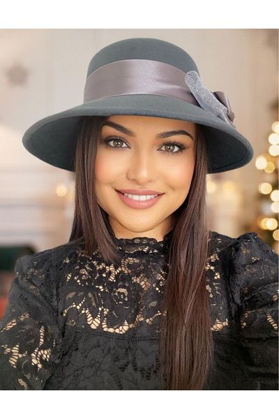 Confortino Luxury women's felt hat with Italian brim and luxurious satin decoration - ONE SIZE, ADJUSTABLE