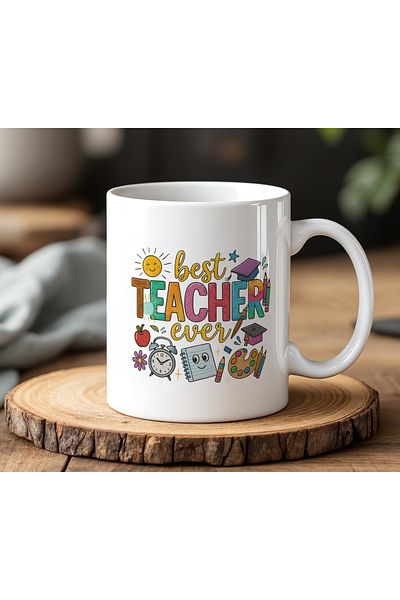 BB TRADE Best Teacher Designed White Ceramic Printed Mug 330ml
