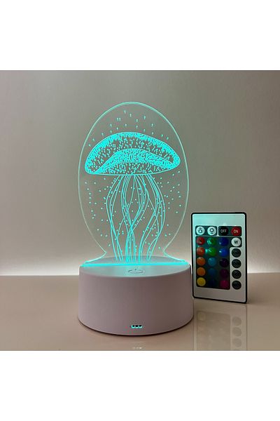 ILUMISHOP Lampa De Veghe 3D LED, Meduza 16 Culori, cu telecomanda, Alimentare USB sau 3AA