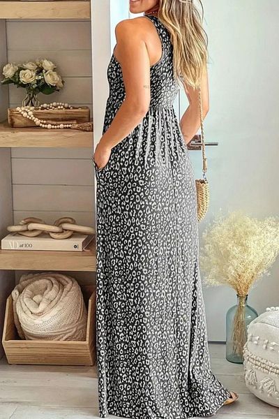 Mossta Round Neck Pocket Long Single Jersey Dress - Black
