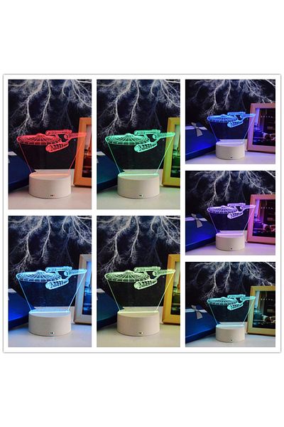 ILUMISHOP 3D LED Night Light, Star Trek Ship, 7 Colors, USB Power or 3 AA Batteries