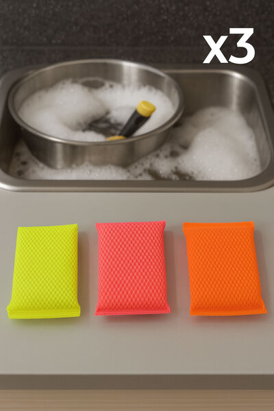 SİHİRLİ AYAKLAR 3 Pieces Strong Honeycomb Textured Kitchen Sponge Neon Colored Magic Sponge