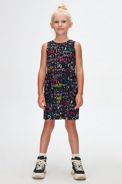 LOVETTI Black Glasgow Pattern Sleeveless Dress for Girls