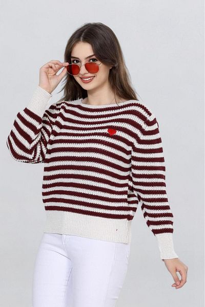 EZGİ KILINÇ Pulover de damă cu dungi cu broderie inimă TR1023