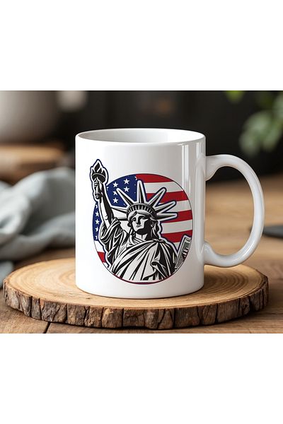 BB TRADE White Ceramic Printed Mug Cup 330ml with American Design