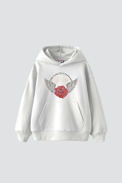 Bak Moda Wildrose Printed Oversize Women's White Hoodie