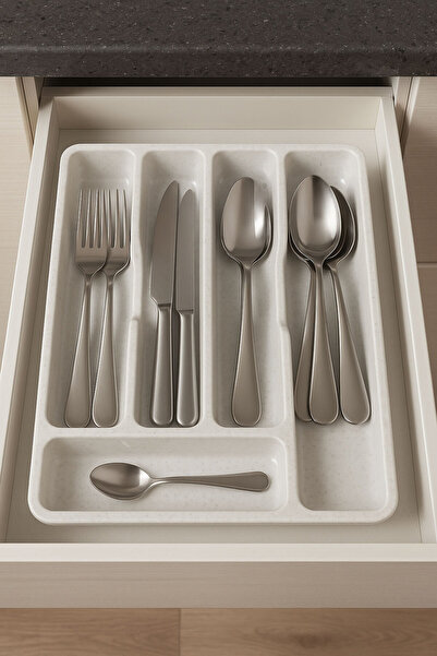 SİHİRLİ AYAKLAR 5 Compartment White Cutlery Fork Knife Holder Drawer Organizer