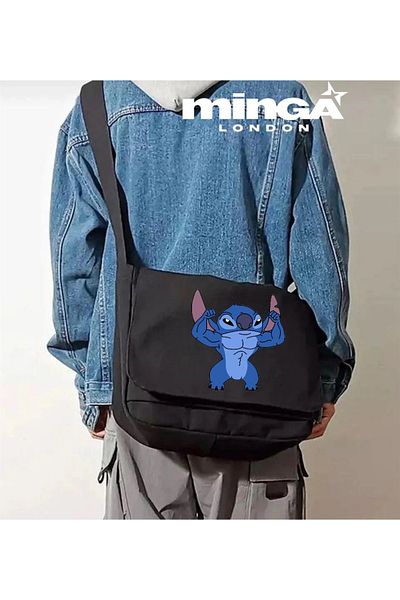 Minga London Black Stitch Sport Printed Messenger Bag -Mingalondon