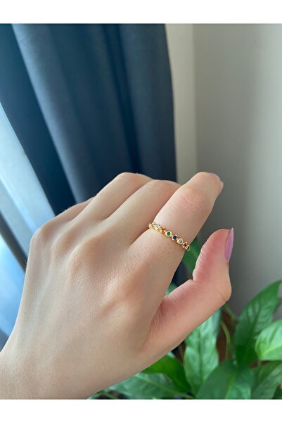 Anetta Jewelry Altın renk zirkon taşlı minimalist ayarlanabilir Çelik yüzük