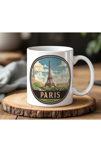 BB TRADE Paris Designed White Ceramic Printed Mug Cup 330ml