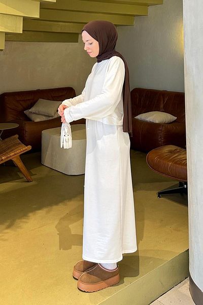 lamelif Set Hijab cu fusta balon alb