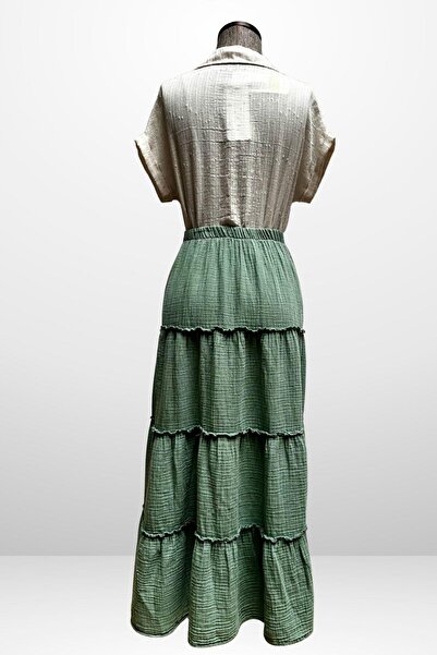 By Saygı Women's Elastic Waist Layered Muslin Long Skirt