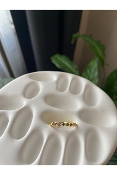 Anetta Jewelry Altın renk zirkon taşlı minimalist ayarlanabilir Çelik yüzük