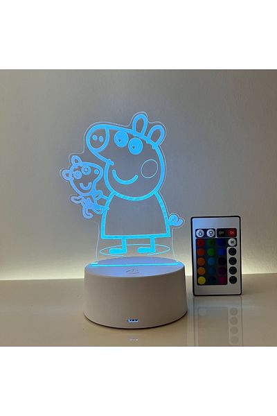 ILUMISHOP Lampa De Veghe 3D LED, Peppapig2, 16 Culori cu telecomanda, USB sau 3 baterii AA