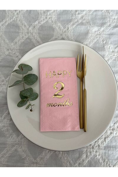 kidspartim Gold Gilded Pink Happy 2 Years Months Waiter Folded Napkin 16 Pieces