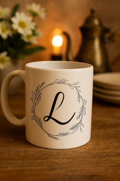 çokaş Porcelain Large Size Mug with Letter L Text Printed
