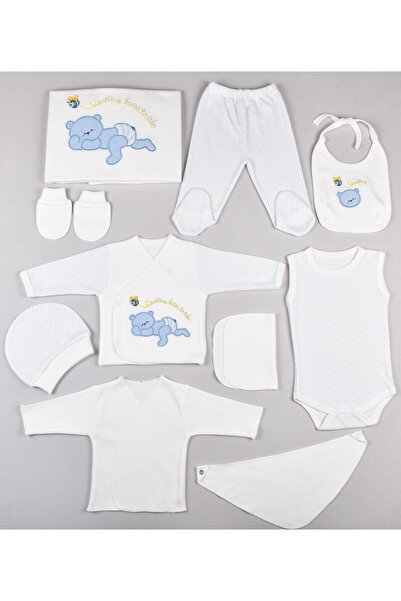 Dapster 10'lu Bebek Hastane Çıkışı | %100 Pamuk Ayı Nakışlı Hediyelik Set(YENİDOĞAN)