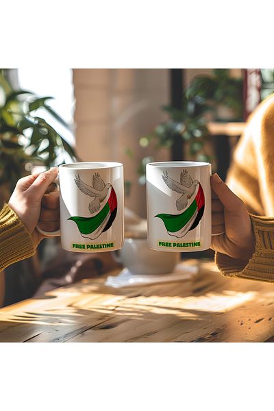 BB TRADE Free Palestine Designed White Ceramic Printed Mug 330ml