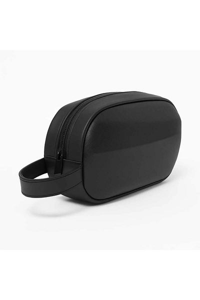 Newish Polo Men's Leather Portfolio Clutch Shaving Cosmetic Care and Daily Handbag - Black